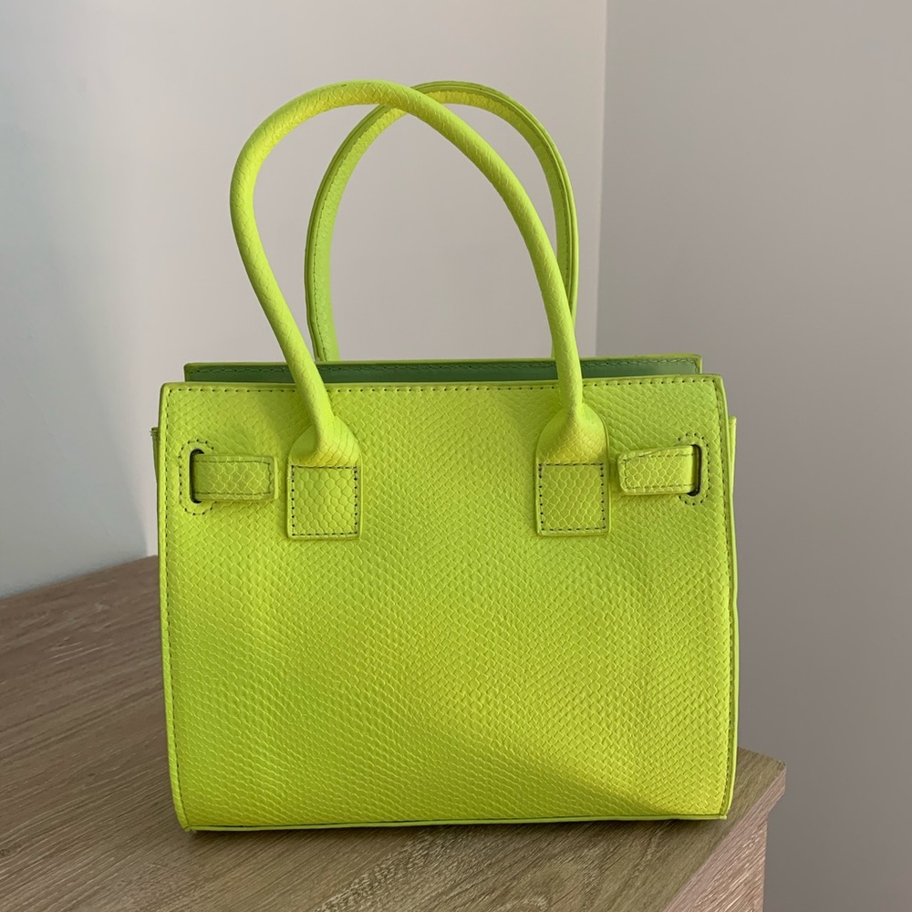 Neon yellow snake skin textured purse